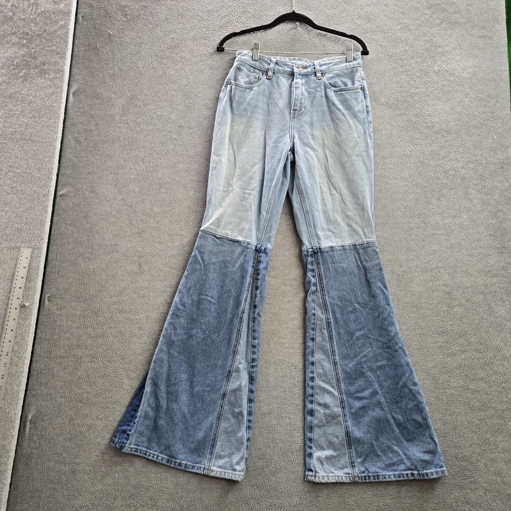 Shyanne Women Jeans 28W X 34L Light Blue Denim Two Tone Seamed Bootcut Flare